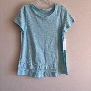 Soft Surroundings Women’s Aqua Sky White Striped Short Sleeve Top SZ XSmall NWT